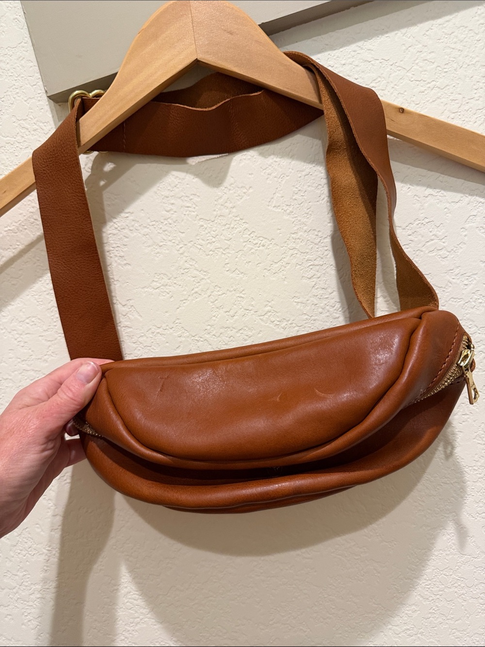Women's Leather Tan Belt Bag with Adjustable Strap